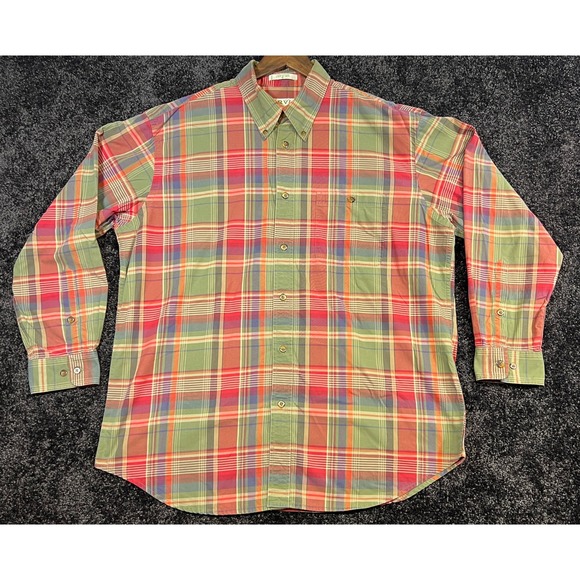 Vintage Orvis XL Mens Plaid Button Down Shirt Long Sleeve Cotton Blend Green Red - Picture 1 of 7